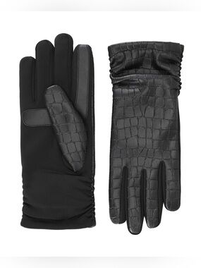Isotoner Black Faux Croc Leather Touchscreen Gloves Size S/M $52